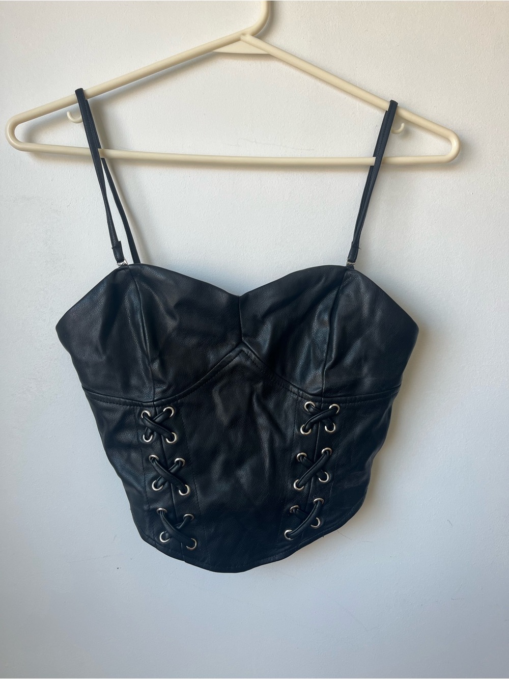 Garage Black Faux Leather Lace-Up Bustier Camisole